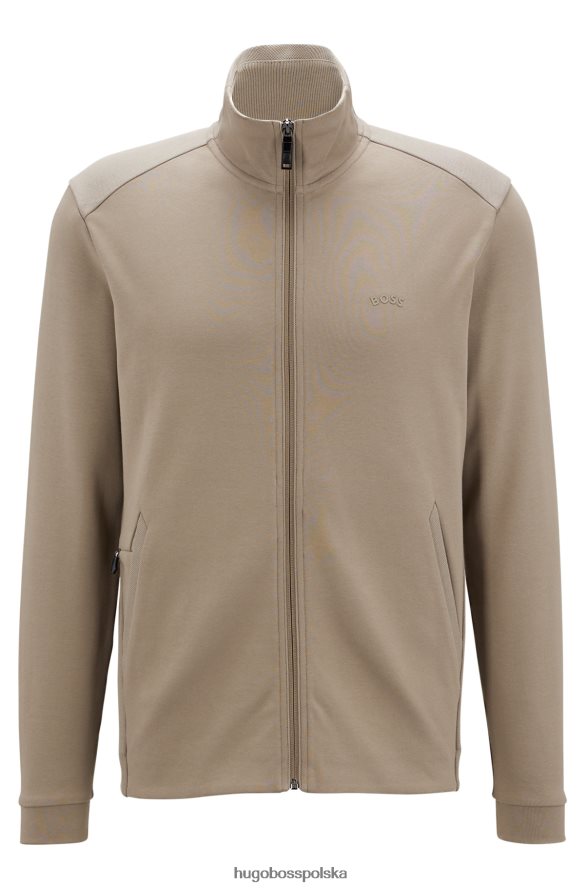 Hugo Boss Zapinana na zamek bluza z bawełny organicznej z zaokrąglonym logo hugo w kolorze beżowym beżowy R0X0H62657