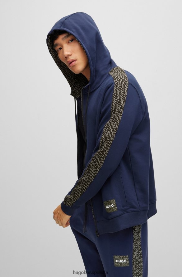Hugo Boss Zapinana na zamek bluza z francuskiej bawełny frotte i powtarzalnym logo Hugo w kolorze granatowym ciemny niebieski R0X0H62897