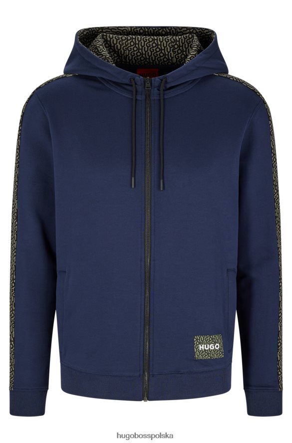 Hugo Boss Zapinana na zamek bluza z francuskiej bawełny frotte i powtarzalnym logo Hugo w kolorze granatowym ciemny niebieski R0X0H62897