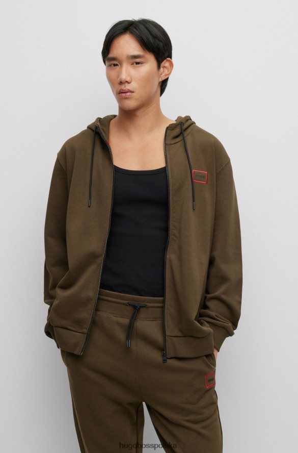 Hugo Boss Zapinana na zamek bluza z frotte z logo hugo w ramce w kolorze ciemnozielonym ciemnozielony R0X0H61849