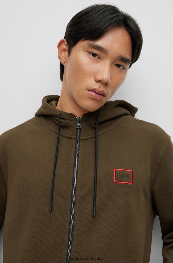 Hugo Boss Zapinana na zamek bluza z frotte z logo hugo w ramce w kolorze ciemnozielonym ciemnozielony R0X0H61849