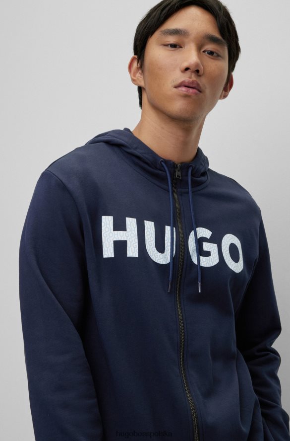 Hugo Boss Zapinana na zamek bluza z frotte z logo w kolorze ciemnoniebieskim hugo ciemny niebieski R0X0H61944