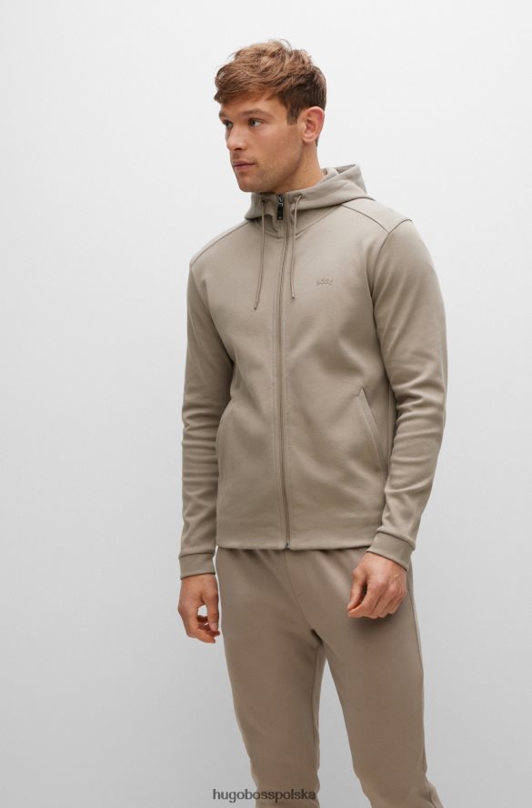 Hugo Boss Zapinana na zamek bluza z kapturem z bawełny organicznej z logo hugo w kolorze beżowym beżowy R0X0H61011