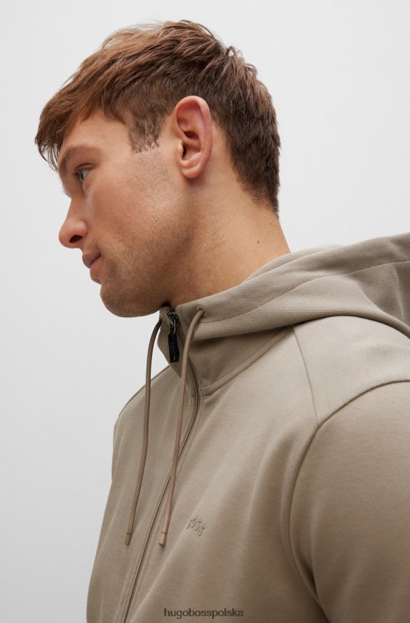 Hugo Boss Zapinana na zamek bluza z kapturem z bawełny organicznej z logo hugo w kolorze beżowym beżowy R0X0H61011