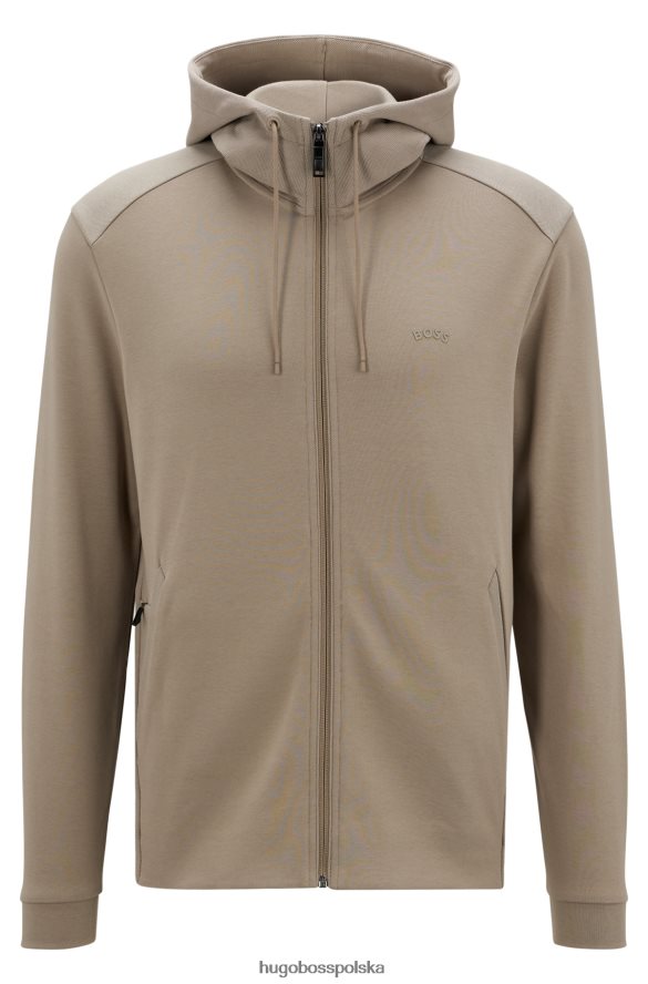 Hugo Boss Zapinana na zamek bluza z kapturem z bawełny organicznej z logo hugo w kolorze beżowym beżowy R0X0H61011