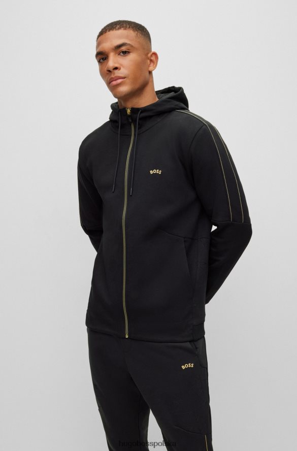 Hugo Boss Zapinana na zamek bluza z kapturem z mieszanki bawełny i grafiką w kratkę w kolorze czarnym hugo czarny R0X0H61063