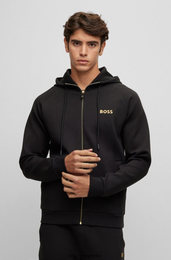 Hugo Boss Zapinana na zamek bluza z mieszanki bawełny i kontrastowym logo hugo w kolorze czarnym czarny R0X0H62445