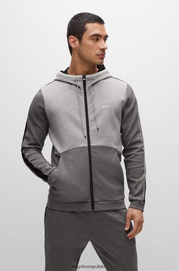 Hugo Boss Zapinana na zamek bluza z mieszanki bawełny i wstawkami z taśmy z logo hugo w kolorze szarym szary R0X0H61231