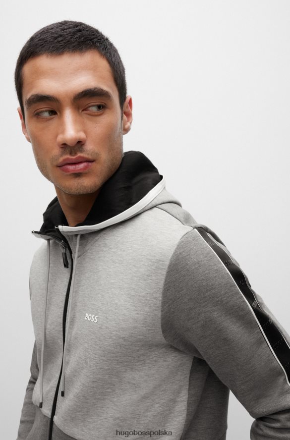 Hugo Boss Zapinana na zamek bluza z mieszanki bawełny i wstawkami z taśmy z logo hugo w kolorze szarym szary R0X0H61231