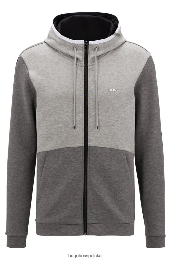 Hugo Boss Zapinana na zamek bluza z mieszanki bawełny i wstawkami z taśmy z logo hugo w kolorze szarym szary R0X0H61231