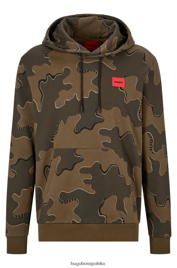 Hugo Boss Zielona bluza z kapturem Hugo o swobodnym kroju, wykonana z bawełny frotte, w kamuflażowy wzór zielony R0X0H62530