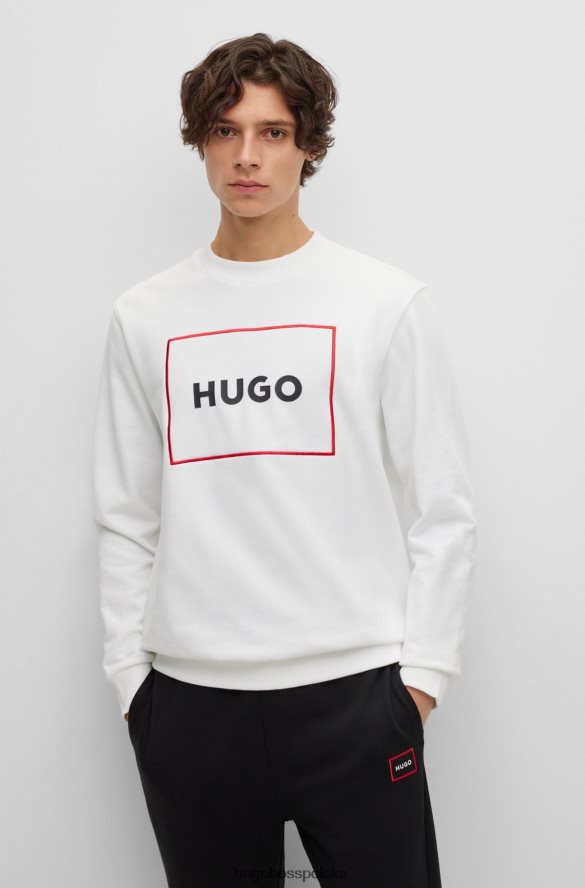 Hugo Boss bawełniana bluza frotte z logo hugo w czerwonej ramce biały R0X0H61453