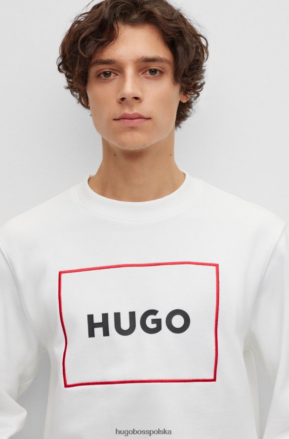Hugo Boss bawełniana bluza frotte z logo hugo w czerwonej ramce biały R0X0H61453