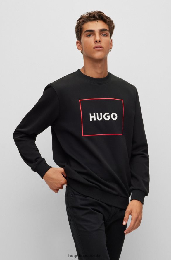 Hugo Boss bawełniana bluza frotte z logo hugo w czerwonej ramce czarny R0X0H61451