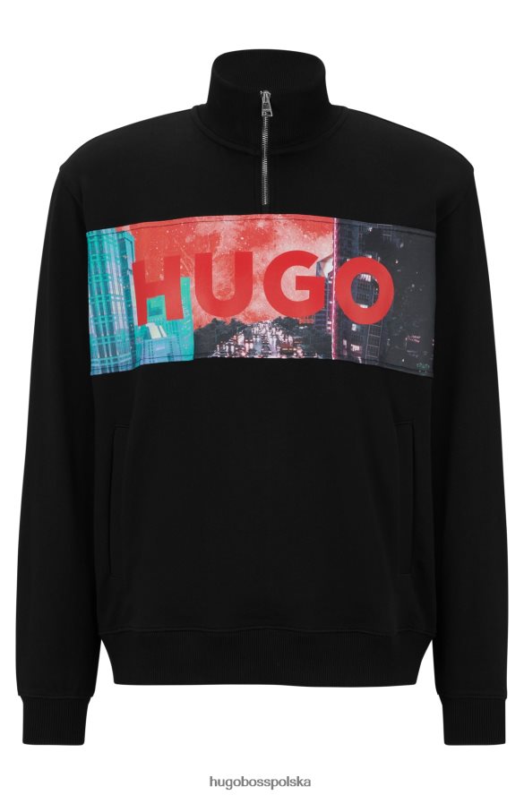 Hugo Boss bawełniana bluza frotte zapinana na zamek i ozdobiona grafiką z logo Hugo w kolorze czarnym czarny R0X0H64436