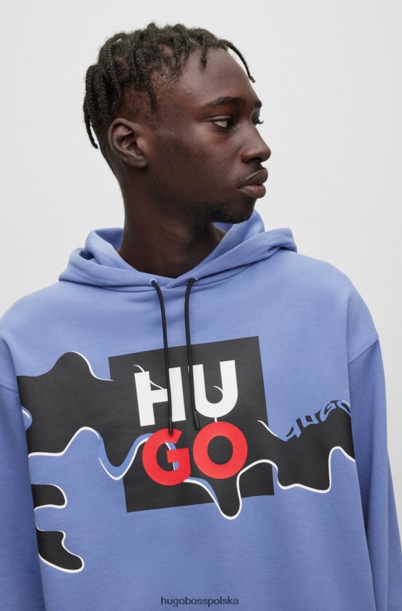 Hugo Boss bawełniana bluza z kapturem z sezonowym nadrukiem i logo w kolorze fioletowym hugo fioletowy R0X0H64395