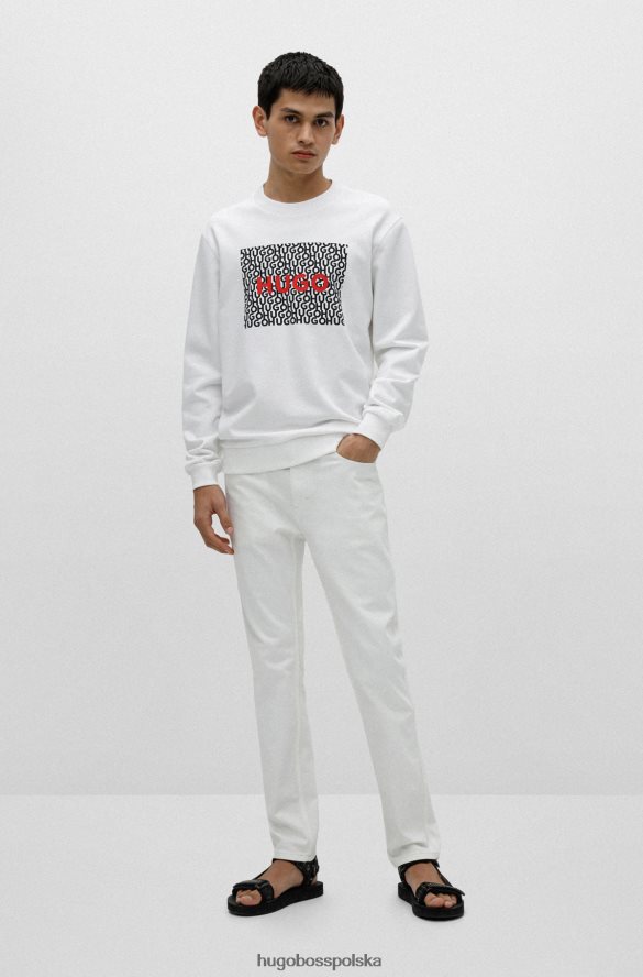 Hugo Boss biała bluza hugo o luźnym kroju, z bawełny frotte, z nadrukiem logo biały R0X0H63972