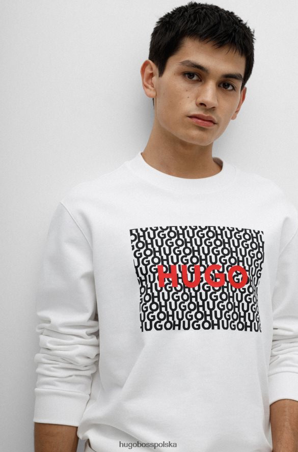 Hugo Boss biała bluza hugo o luźnym kroju, z bawełny frotte, z nadrukiem logo biały R0X0H63972