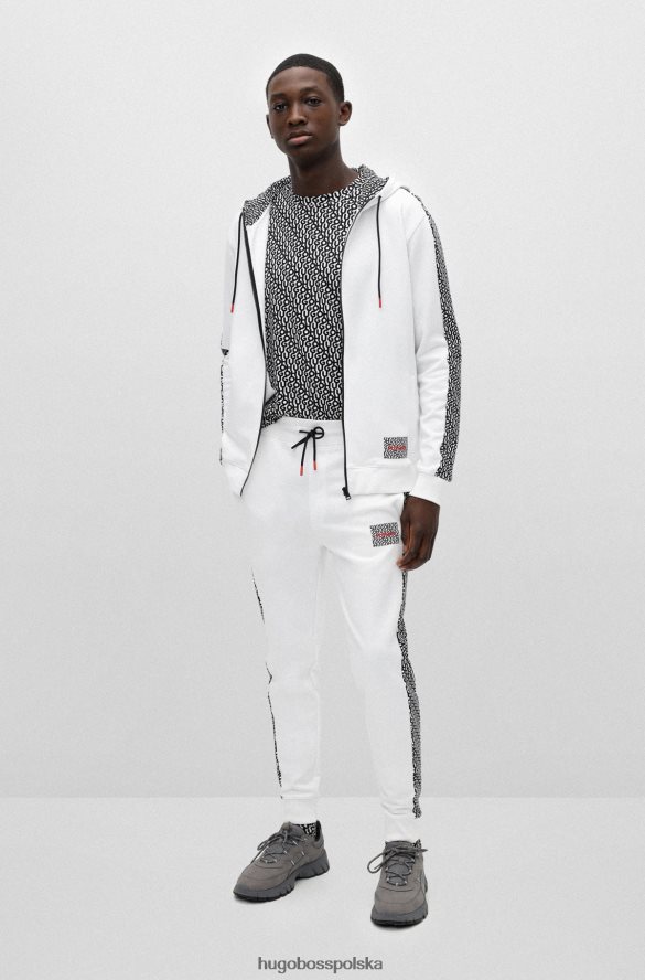 Hugo Boss biała, zapinana na zamek bluza z kapturem i bawełną francusko-frottową Hugo z powtarzającymi się logo biały R0X0H62898