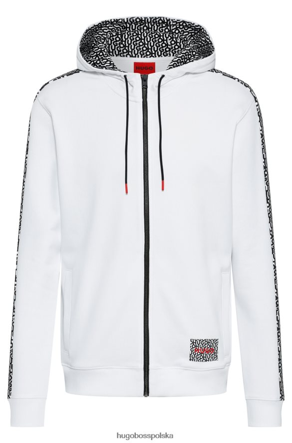 Hugo Boss biała, zapinana na zamek bluza z kapturem i bawełną francusko-frottową Hugo z powtarzającymi się logo biały R0X0H62898