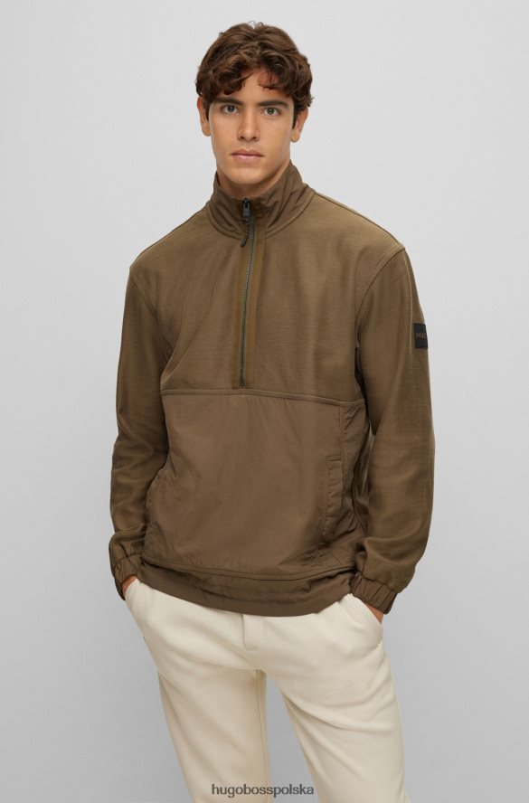 Hugo Boss bluza o regularnym kroju z mieszanki materiałów, z dekoltem zapinanym na zamek, hugo khaki khaki R0X0H61742