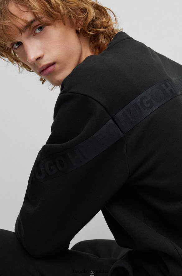 Hugo Boss bluza z bawełny organicznej z lamówką z logo hugo czarna czarny R0X0H61760