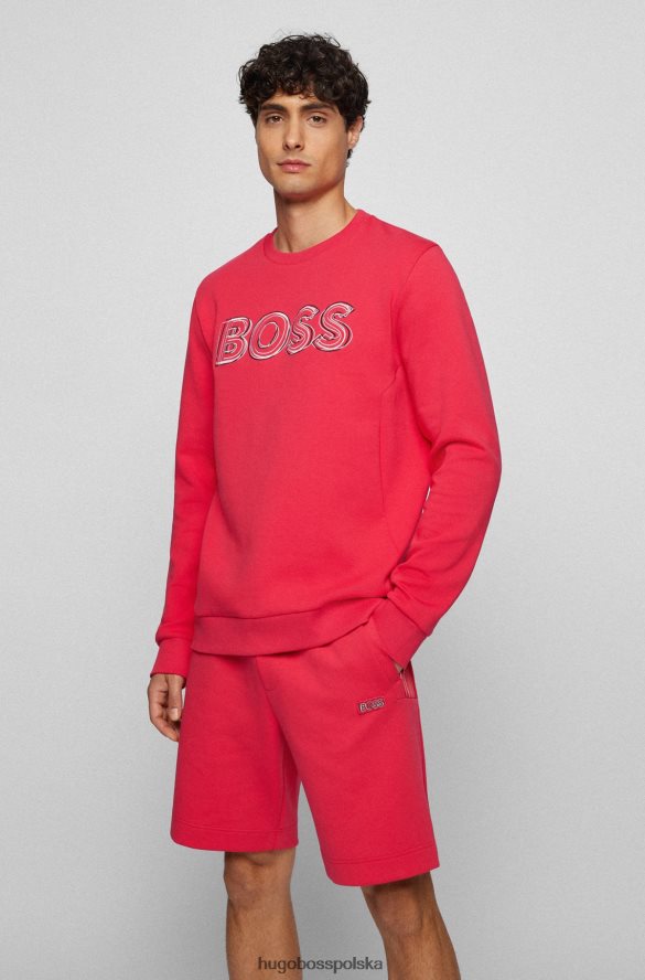 Hugo Boss bluza z mieszanki bawełny z warstwowym haftowanym logo w kolorze różowym hugo różowy R0X0H63729