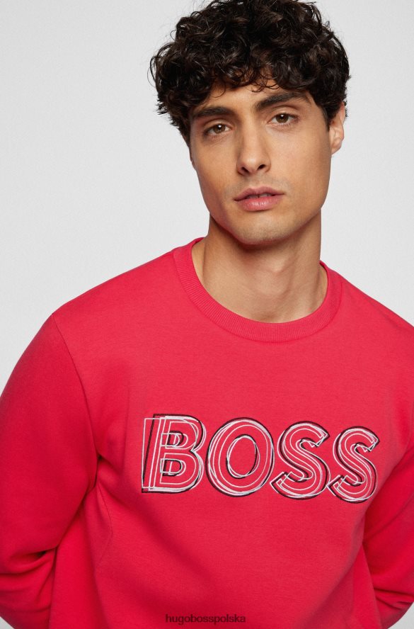 Hugo Boss bluza z mieszanki bawełny z warstwowym haftowanym logo w kolorze różowym hugo różowy R0X0H63729