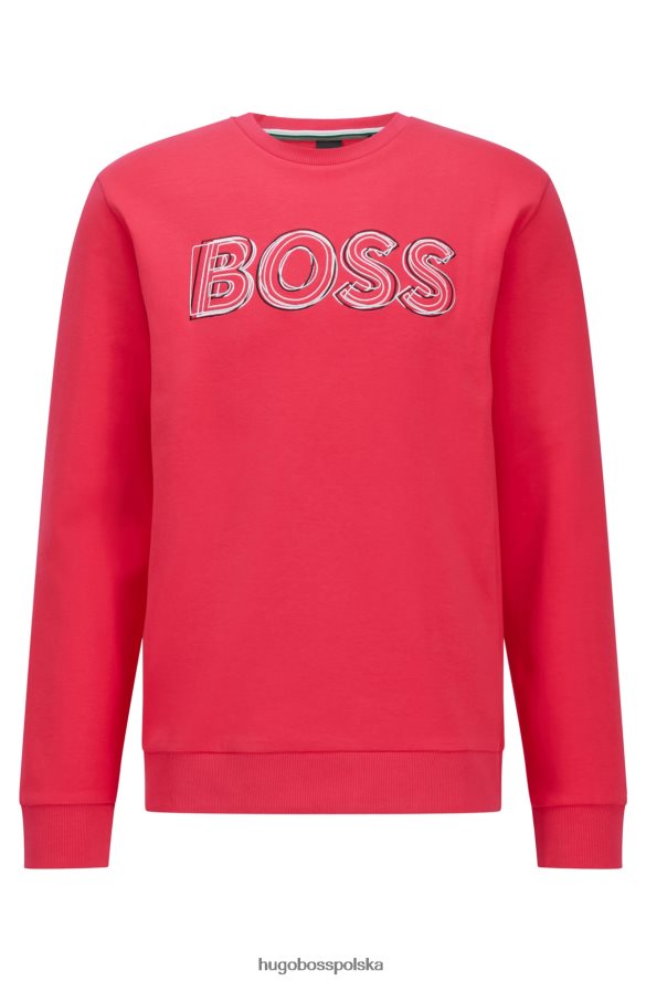 Hugo Boss bluza z mieszanki bawełny z warstwowym haftowanym logo w kolorze różowym hugo różowy R0X0H63729