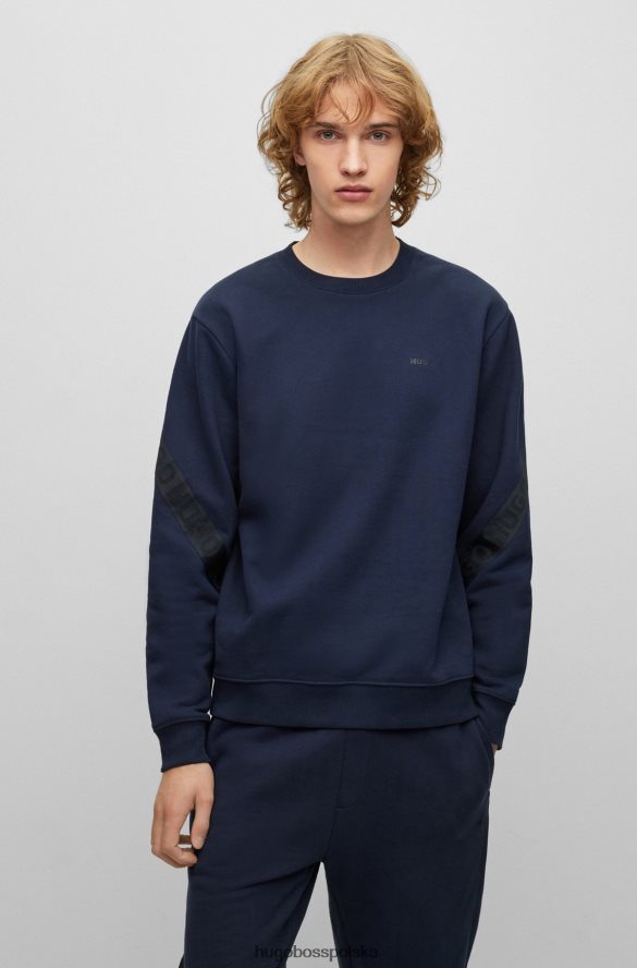 Hugo Boss ciemnoniebieska bluza hugo z bawełny organicznej z taśmą z logo ciemny niebieski R0X0H61762