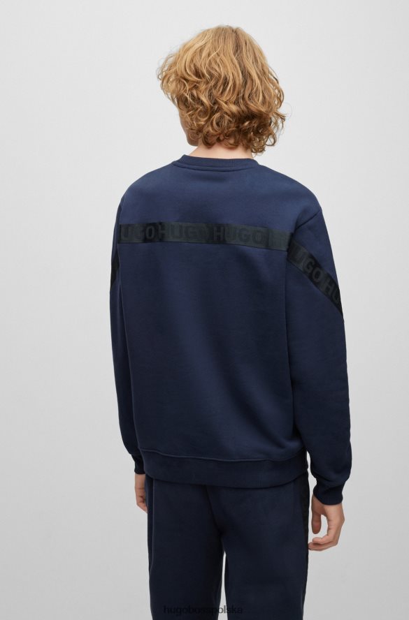 Hugo Boss ciemnoniebieska bluza hugo z bawełny organicznej z taśmą z logo ciemny niebieski R0X0H61762