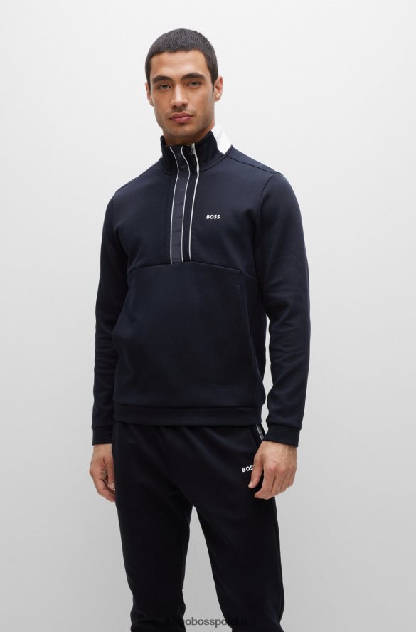 Hugo Boss ciemnoniebieska bluza hugo z mieszanki bawełny, zapinana na zamek błyskawiczny i taśmą z logo ciemny niebieski R0X0H63228