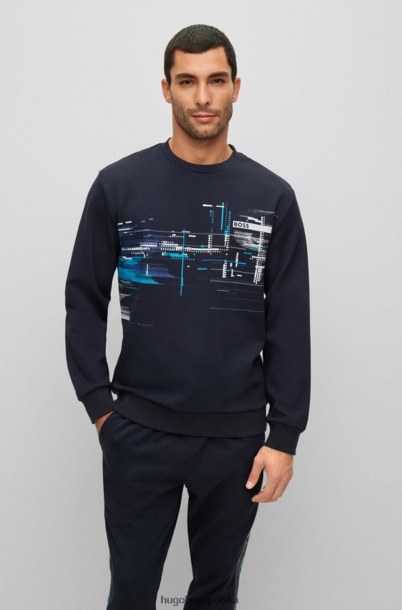 Hugo Boss ciemnoniebieska bluza o swobodnym kroju z mieszanki bawełny i sezonową grafiką hugo ciemny niebieski R0X0H63921