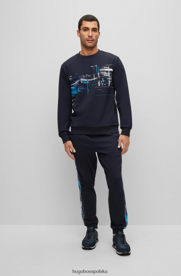 Hugo Boss ciemnoniebieska bluza o swobodnym kroju z mieszanki bawełny i sezonową grafiką hugo ciemny niebieski R0X0H63921