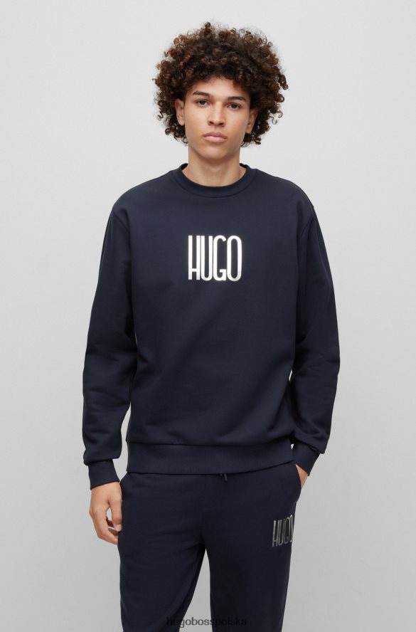 Hugo Boss ciemnoniebieska bluza z bawełny frotte hugo z detalami z logo ciemny niebieski R0X0H63327