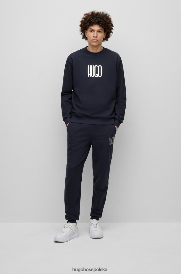 Hugo Boss ciemnoniebieska bluza z bawełny frotte hugo z detalami z logo ciemny niebieski R0X0H63327