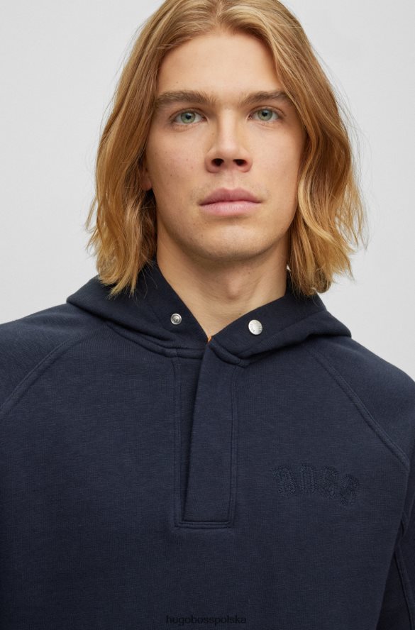 Hugo Boss ciemnoniebieska bluza z kapturem Hugo z mieszanki bawełny i haftowanymi logo ciemny niebieski R0X0H63566