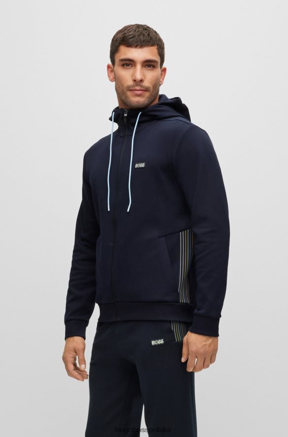 Hugo Boss ciemnoniebieska bluza z kapturem hugo z mieszanki bawełny z wielobarwnym logo ciemny niebieski R0X0H61347