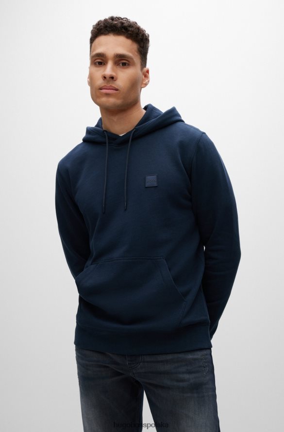 Hugo Boss ciemnoniebieska bluza z kapturem i bawełnianą frotte hugo z naszywką z logo ciemny niebieski R0X0H6943