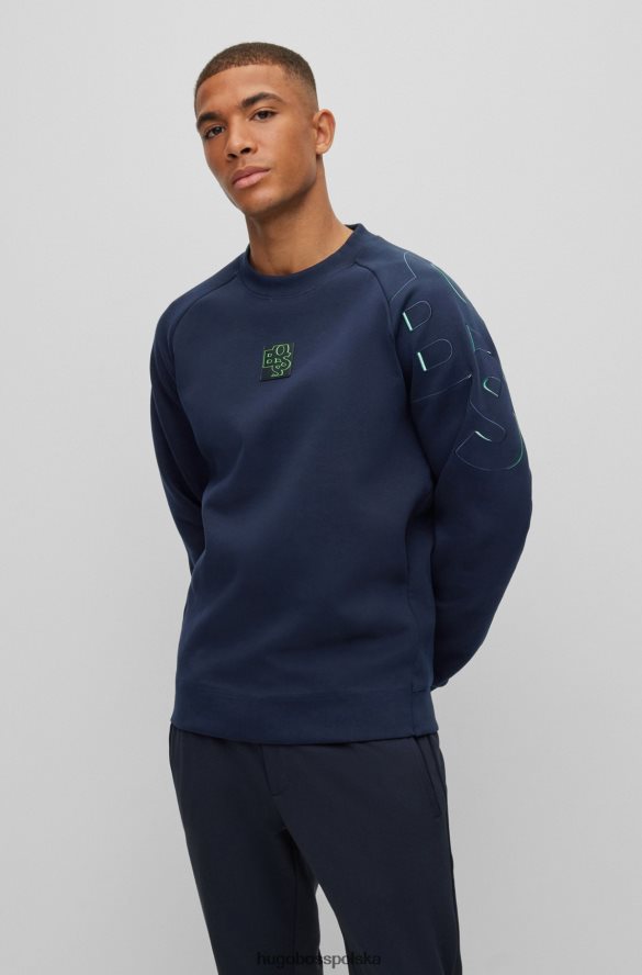 Hugo Boss ciemnoniebieska bluza z mieszanki bawełny o regularnym kroju z haftowanym logo hugo ciemny niebieski R0X0H63763