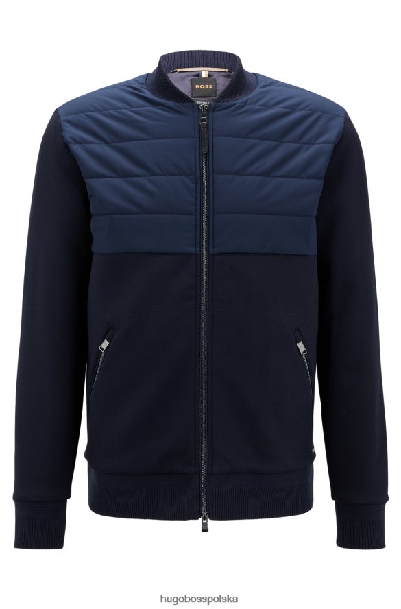 Hugo Boss ciemnoniebieska hybrydowa bluza zapinana na zamek z mieszanki bawełny z jedwabiem hugo ciemny niebieski R0X0H62327