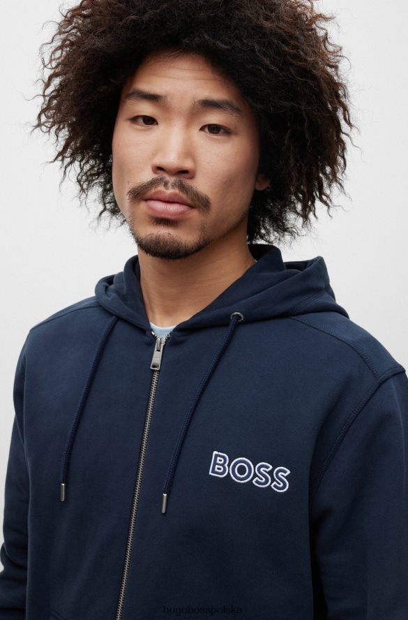 Hugo Boss ciemnoniebieska, zapinana na zamek bluza o swobodnym kroju z kontrastowym logo hugo ciemny niebieski R0X0H64259