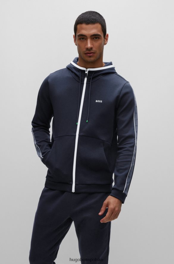 Hugo Boss ciemnoniebieska, zapinana na zamek bluza z kapturem z mieszanki bawełny i wstawkami z logo hugo ciemny niebieski R0X0H61230