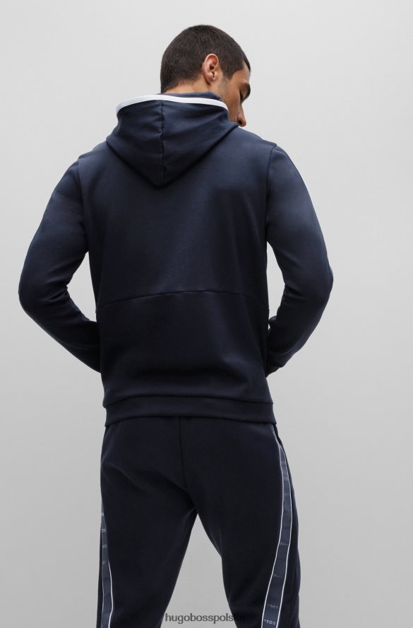 Hugo Boss ciemnoniebieska, zapinana na zamek bluza z kapturem z mieszanki bawełny i wstawkami z logo hugo ciemny niebieski R0X0H61230