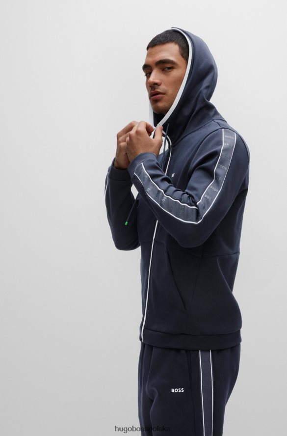 Hugo Boss ciemnoniebieska, zapinana na zamek bluza z kapturem z mieszanki bawełny i wstawkami z logo hugo ciemny niebieski R0X0H61230