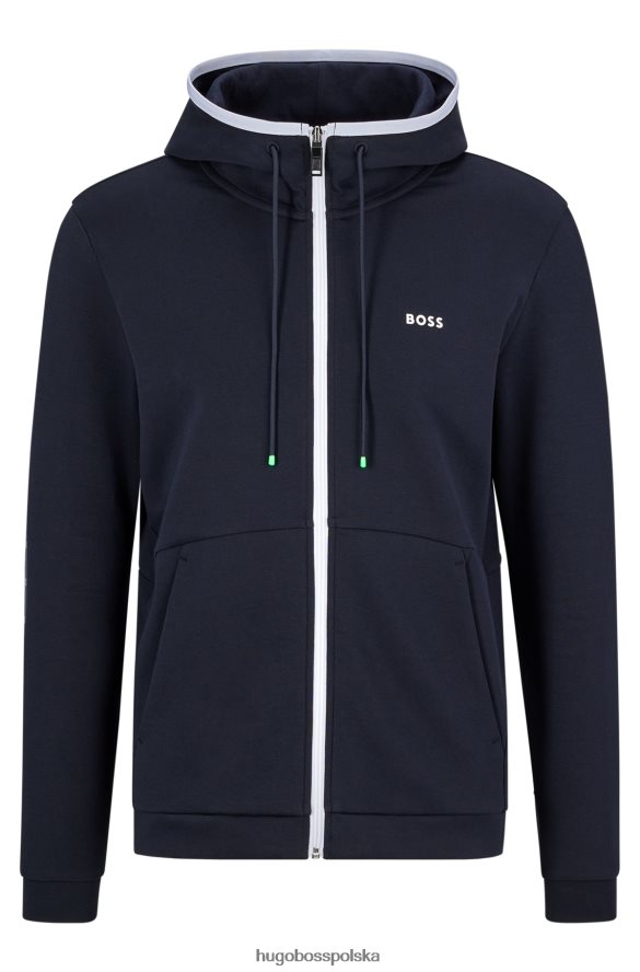 Hugo Boss ciemnoniebieska, zapinana na zamek bluza z kapturem z mieszanki bawełny i wstawkami z logo hugo ciemny niebieski R0X0H61230