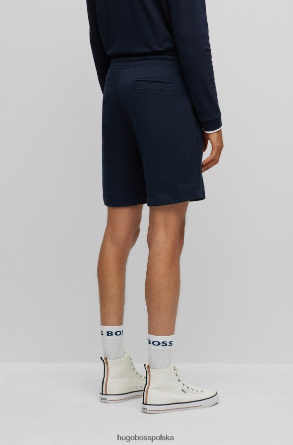 Hugo Boss ciemnoniebieskie spodenki ze sznurkiem, wykonane z bawełny frotte, z naszywką z logo hugo ciemny niebieski R0X0H63933