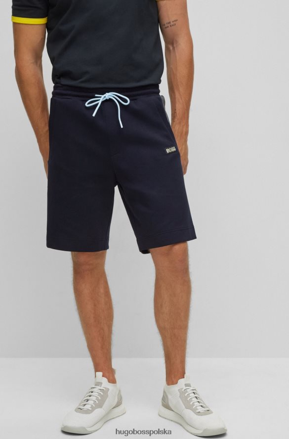 Hugo Boss ciemnoniebieskie szorty hugo o regularnym kroju z mieszanki bawełny i wielobarwnym logo ciemny niebieski R0X0H62282