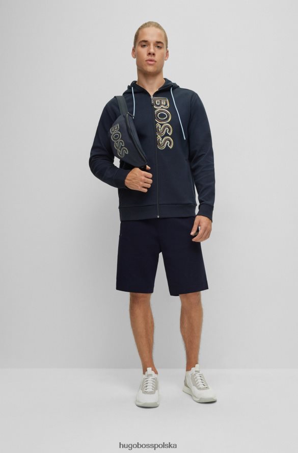 Hugo Boss ciemnoniebieskie szorty hugo o regularnym kroju z mieszanki bawełny i wielobarwnym logo ciemny niebieski R0X0H62282