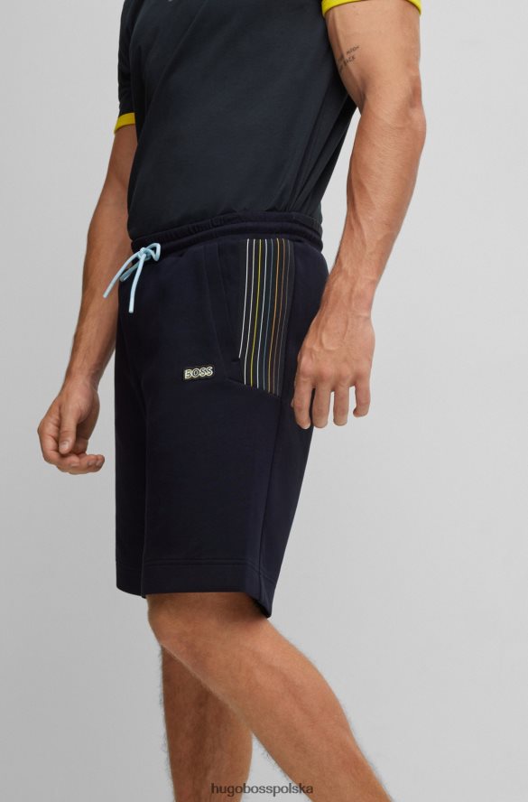 Hugo Boss ciemnoniebieskie szorty hugo o regularnym kroju z mieszanki bawełny i wielobarwnym logo ciemny niebieski R0X0H62282